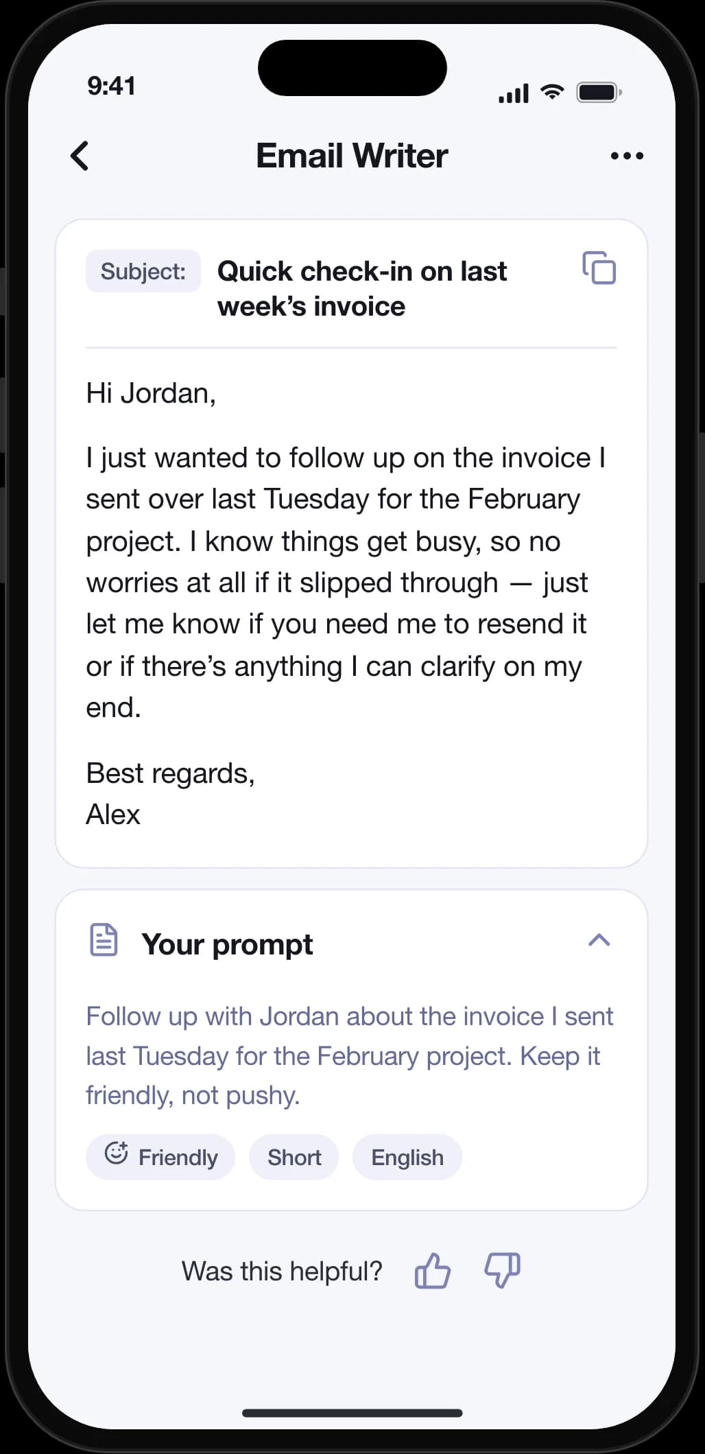 AI Writer app screenshot