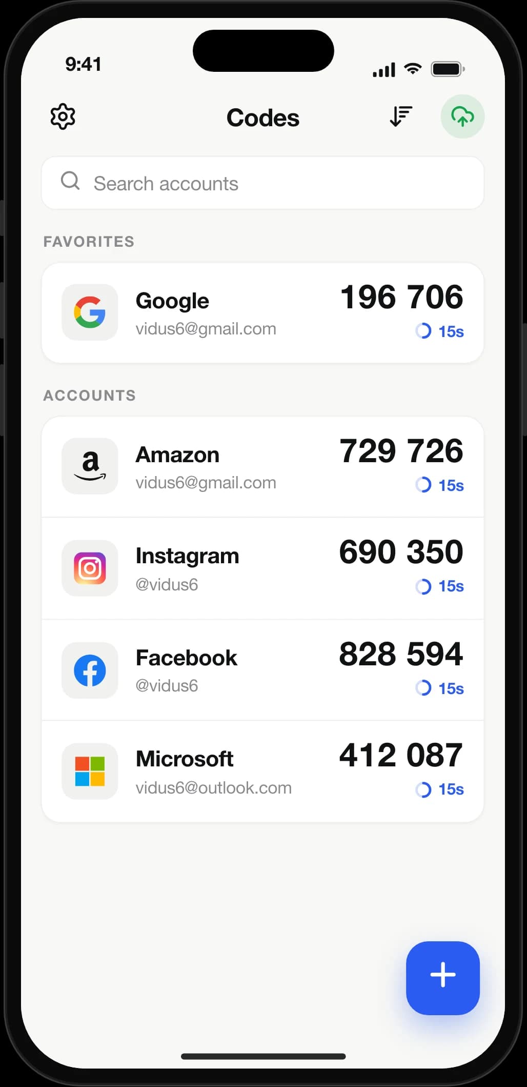 Authenticator app screenshot