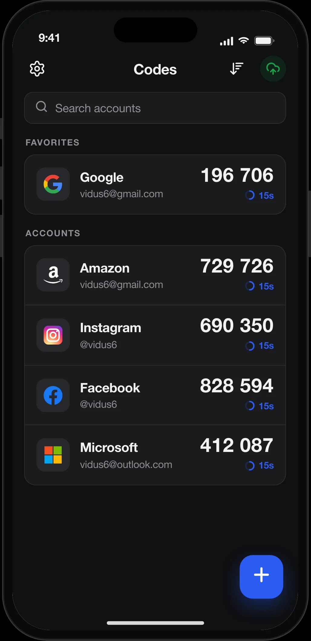 Authenticator app screenshot